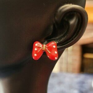 Vintage 80's Red Enamel Bow Piercing Earrings